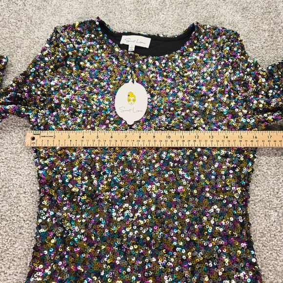 New Sweet Lemon Womens Multicolor Sequin Long Sleeve Mini Dress NWT Size L - Picture 5 of 9